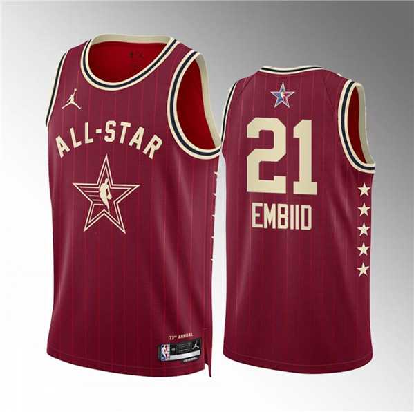Men%27s 2024 All-Star #21 Joel Embiid Crimson Stitched Basketball Jersey->2024 all star->NBA Jersey